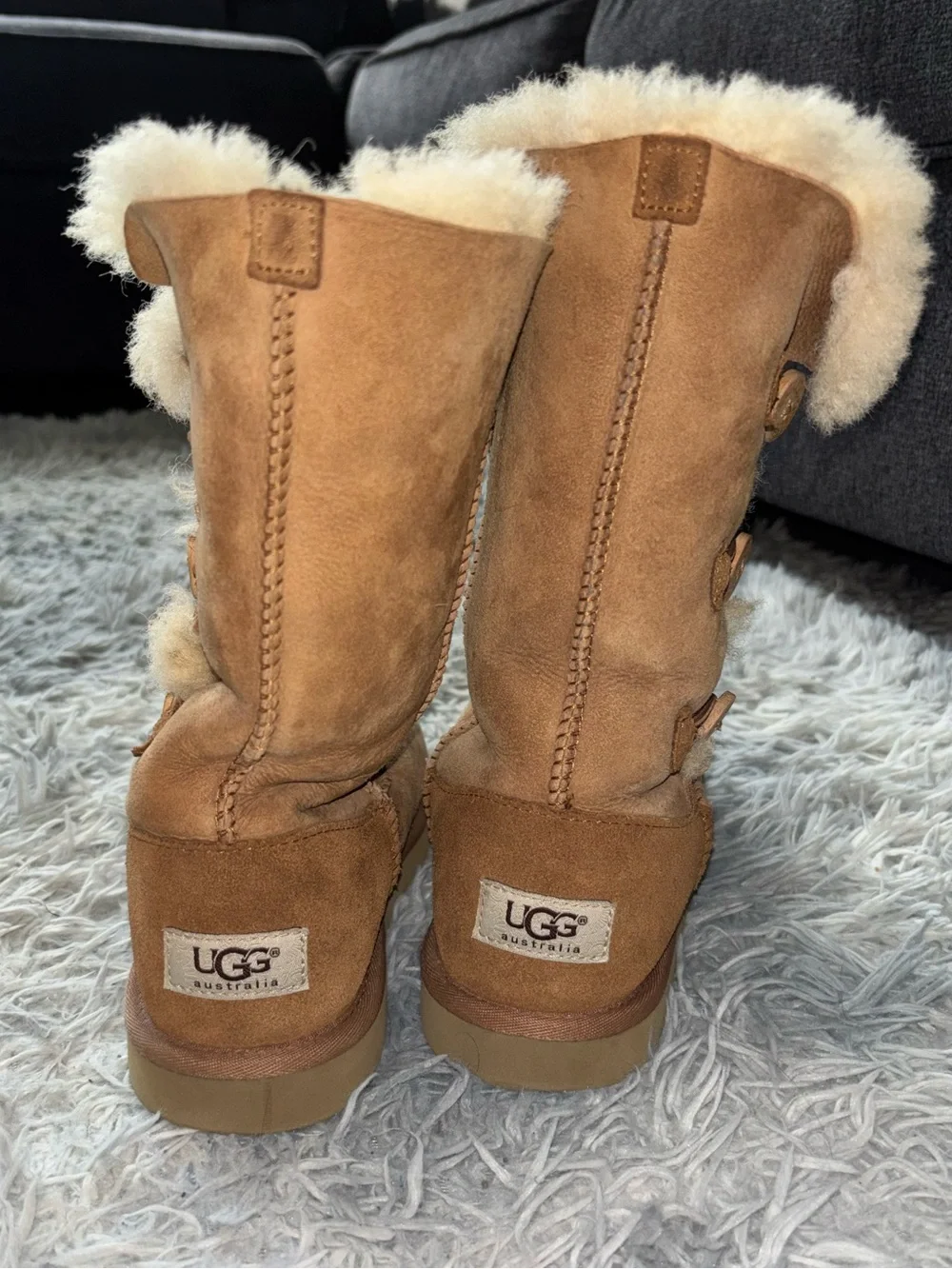 UGG Chestnut Suede Shearling-Trim Tall Button Boots
